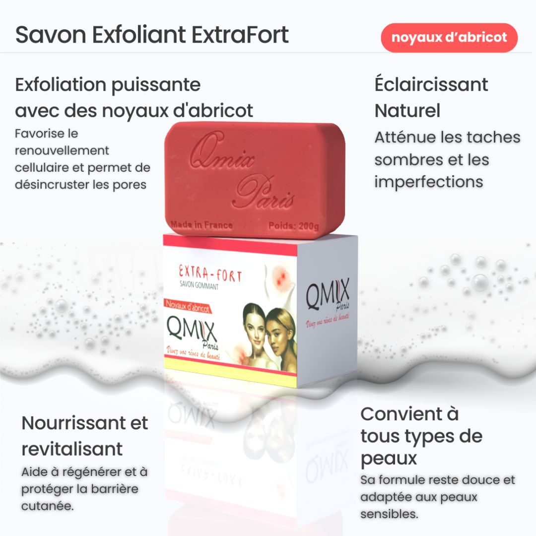 Savon gommant extra fort au noyaux d'abricot ™ Qmix-Paris
