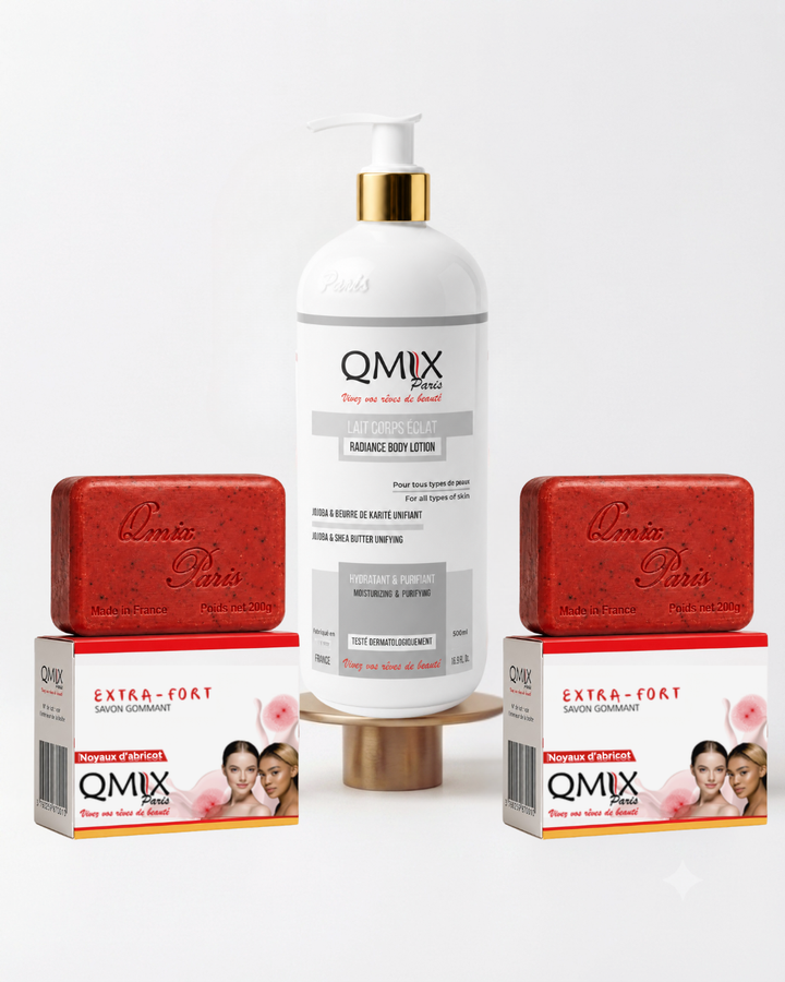 Lait Jojoba et Beurre de Karité + Lot deux Savons Gommant aux Noyaux d'abricot
