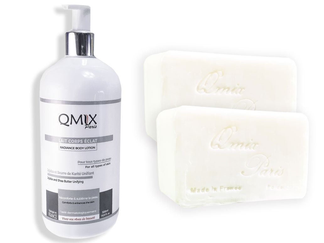 Lait Jojoba et beurre de Karité + 2Savons Classique ™ Qmix-Paris